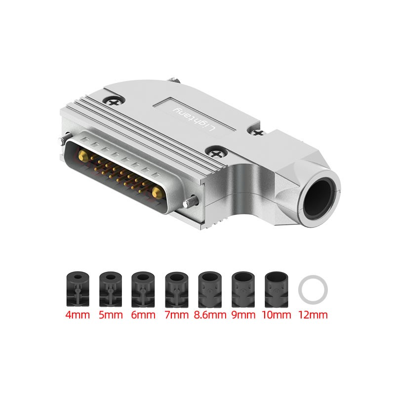 17W2公短體焊線10A+25P金屬外殼1015彎出線4~12mm